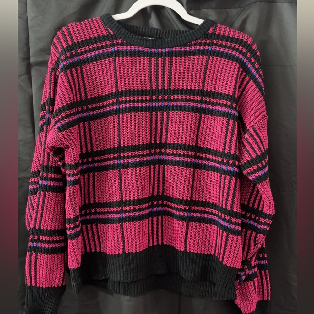 Evian Pink and Black Checkered Sweater vintage medium